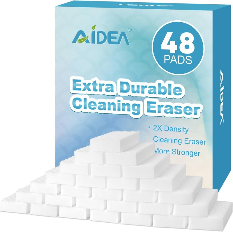 AIDEA Magic Sponges Cleaning Eraser, 2X Density Stronger Sponge for Household, Powerful Scrubber Foam Pads, Multi-Surface Cleaning Supplies for Kitchen, Furniture, Bathroom, Sink, Wall, 48 Pads - Image 1